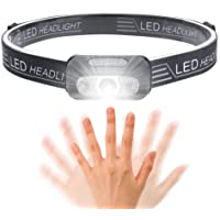 Wesho Linterna Frontal LED USB Recargable 200lm Ángulo Ajustable Frontales LED Alta Potencia 5 Modos- Sensor de…
